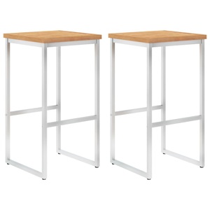 vidaXL, vidaXL Barhocker 2 Stk. Massivholz Teak und Edelstahl, 