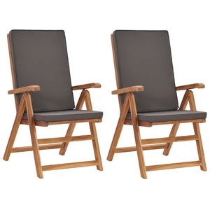 vidaXL, vidaXL Garten-Liegestühle 2 Stk. mit Auflagen Massivholz Teak Grau, vidaXL Garten-Liegestühle 2 Stk. mit Auflagen Massivholz Teak Grau