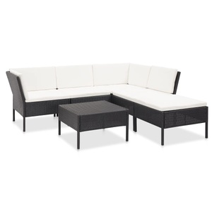 Diverse Hardware, 6-tlg. Garten-Lounge-Set mit Auflagen Poly Rattan Schwarz