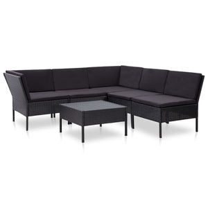 Diverse Hardware, 6-tlg. Garten-Lounge-Set mit Auflagen Poly Rattan Schwarz