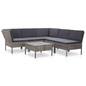 Diverse Hardware, 6-tlg. Garten-Lounge-Set mit Auflagen Poly Rattan Grau