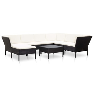 Diverse Hardware, 8-tlg. Garten-Lounge-Set mit Auflagen Poly Rattan Schwarz, vidaXL 8-tlg. Garten-Lounge-Set mit Auflagen Poly Rattan Schwarz