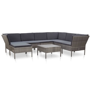 Diverse Hardware, 8-tlg. Garten-Lounge-Set mit Auflagen Poly Rattan Grau, vidaXL 8-tlg. Garten-Lounge-Set mit Auflagen Poly Rattan Grau