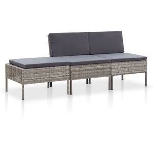 Diverse Hardware, 3-tlg. Garten-Lounge-Set mit Auflagen Poly Rattan Grau