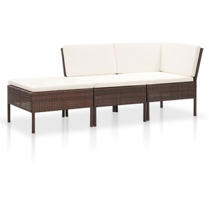 Diverse Hardware, 3-tlg. Garten-Lounge-Set mit Auflagen Poly Rattan Braun, vidaXL 3-tlg. Garten-Lounge-Set mit Auflagen Poly Rattan Braun