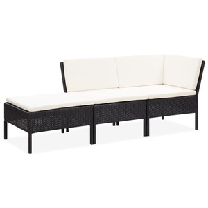 Diverse Hardware, 3-tlg. Garten-Lounge-Set mit Auflagen Poly Rattan Schwarz, vidaXL 3-tlg. Garten-Lounge-Set mit Auflagen Poly Rattan Schwarz