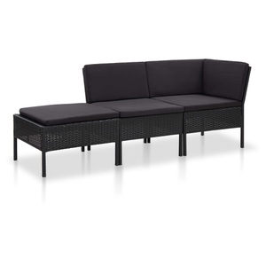 Diverse Hardware, 3-tlg. Garten-Lounge-Set mit Auflagen Poly Rattan Schwarz, vidaXL 3-tlg. Garten-Lounge-Set mit Auflagen Poly Rattan Schwarz