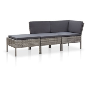 Diverse Hardware, 3-tlg. Garten-Lounge-Set mit Auflagen Poly Rattan Grau
