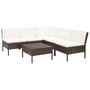 Diverse Hardware, 6-tlg. Garten-Lounge-Set mit Auflagen Poly Rattan Braun
