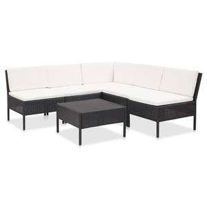 Diverse Hardware, 6-tlg. Garten-Lounge-Set mit Auflagen Poly Rattan Schwarz