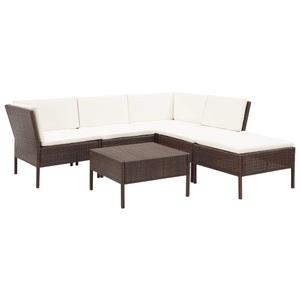 Diverse Hardware, 6-tlg. Garten-Lounge-Set mit Auflagen Poly Rattan Braun, vidaXL 6-tlg. Garten-Lounge-Set mit Auflagen Poly Rattan Braun
