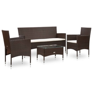 Diverse Hardware, 4-tlg. Garten-Lounge-Set mit Auflagen Poly Rattan Braun, vidaXL 4-tlg. Garten-Lounge-Set mit Auflagen Poly Rattan Braun