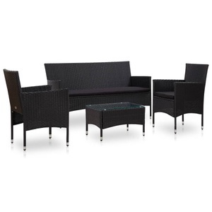 Diverse Hardware, 4-tlg. Garten-Lounge-Set mit Auflagen Poly Rattan Schwarz, vidaXL 4-tlg. Garten-Lounge-Set mit Auflagen Poly Rattan Schwarz