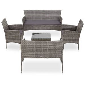 Diverse Hardware, 5-tlg. Garten-Lounge-Set mit Auflagen Poly Rattan Grau
