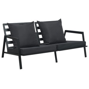 Diverse Hardware, 2-Sitzer-Gartensofa mit Auflagen Dunkelgrau Aluminium