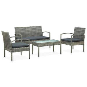 vidaXL, vidaXL 4-tlg. Garten-Lounge-Set mit Auflagen Poly Rattan Grau