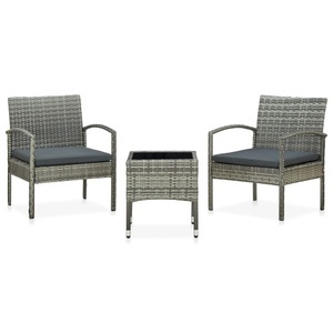 vidaXL, vidaXL 3-tlg. Bistro-Set mit Sitzkissen Poly Rattan Grau