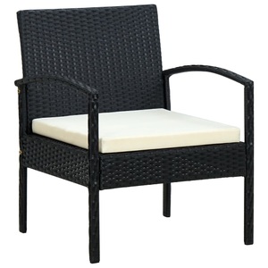 vidaXL, vidaXL Gartenstuhl mit Kissen Poly Rattan Schwarz, vidaXL Gartenstuhl mit Kissen Poly Rattan Schwarz