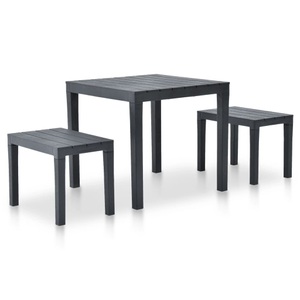 vidaXL, vidaXL Gartentisch mit 2 Bänken Kunststoff Anthrazit, vidaXL Gartentisch mit 2 Bänken Kunststoff Anthrazit