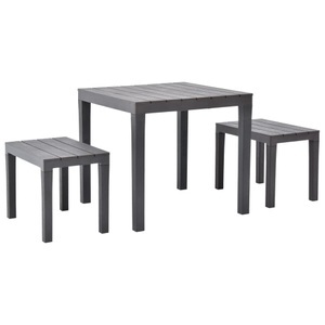 vidaXL, vidaXL Gartentisch mit 2 Bänken Kunststoff Braun, vidaXL Gartentisch mit 2 Bänken Kunststoff Braun