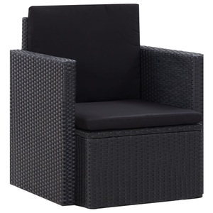 Diverse Hardware, Gartensessel mit Auflagen Poly Rattan Schwarz, 