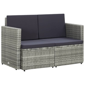 Diverse Hardware, 2-Sitzer-Gartensofa mit Auflagen Grau Poly Rattan