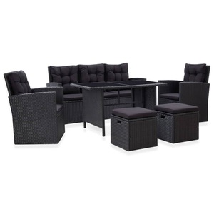 Diverse Hardware, 6-tlg. Garten-Lounge-Set mit Kissen Poly Rattan Schwarz