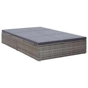 Diverse Hardware, Doppel-Sonnenliege mit Auflage Poly Rattan Grau, 