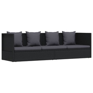 Diverse Hardware, Gartensofa mit Auflage und Kissen Poly Rattan Schwarz