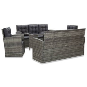 Diverse Hardware, 5-tlg. Garten-Essgruppe mit Auflagen Poly Rattan Grau