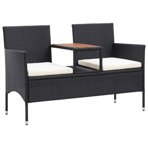 vidaXL, vidaXL 2-Sitzer-Gartenbank mit Teetisch 143 cm Poly Rattan Schwarz