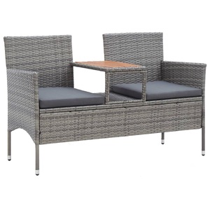 vidaXL, vidaXL 2-Sitzer-Gartenbank mit Teetisch 143 cm Poly Rattan Grau, vidaXL 2-Sitzer-Gartenbank mit Teetisch 143 cm Poly Rattan Grau