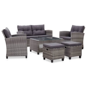 Diverse Hardware, 6-tlg. Garten-Sofagarnitur mit Auflagen Poly Rattan Dunkelgrau, vidaXL 6-tlg. Garten-Sofagarnitur mit Auflagen Poly Rattan Dunkelgrau