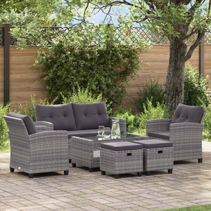 Diverse Hardware, 6-tlg. Garten-Sofagarnitur mit Auflagen Poly Rattan Dunkelgrau