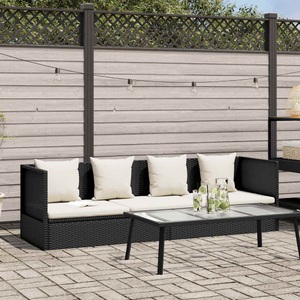 vidaXL, vidaXL Outdoor-Lounge-Bett mit Polster & Kissen Poly Rattan Schwarz, VidaXL - Gartenbett, 3P, Offwhite