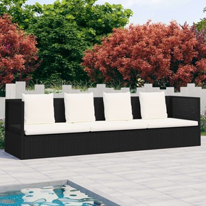 vidaXL, vidaXL Outdoor-Lounge-Bett mit Polster & Kissen Poly Rattan Schwarz, vidaXL Garten-Sofabett mit Kissen Poly Rattan Schwarz