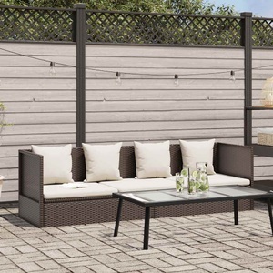 vidaXL, vidaXL Outdoor-Lounge-Bett mit Polster & Kissen Poly Rattan Braun