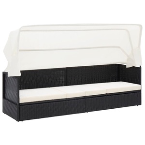 vidaXL, vidaXL Gartensofa mit Sonnendach Schwarz Poly Rattan, vidaXL Gartensofa mit Sonnendach Schwarz Poly Rattan