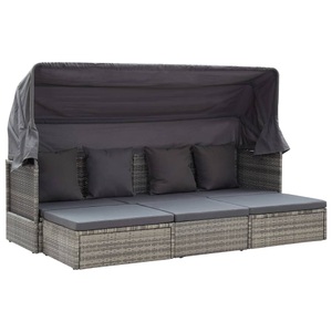 vidaXL Gartenbett mit Dach Grautöne Poly-Rattan