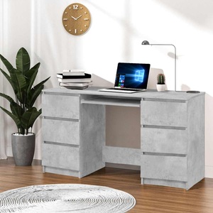 vidaXL, vidaXL Schreibtisch Betongrau 140×50×77 cm Spanplatte, vidaXL Schreibtisch Betongrau 140x50x77 cm Holzwerkstoff