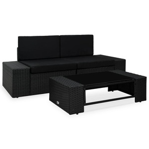 Diverse Hardware, 3-tlg. Garten-Lounge-Set Poly Rattan Schwarz, vidaXL 3-tlg. Garten-Lounge-Set Poly Rattan Schwarz
