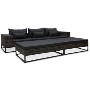 Diverse Hardware, 5-tlg. Garten-Sofagarnitur mit Auflagen Poly Rattan Grau