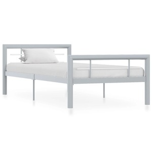 vidaXL, vidaXL Bettgestell Grau und Weiß Metall 100 × 200 cm, vidaXL Bettgestell Grau und Weiß Metall 100 × 200 cm