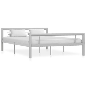 vidaXL, vidaXL Bettgestell Grau und Weiß Metall 140 × 200 cm, vidaXL Bettgestell Grau und Weiß Metall 140 × 200 cm