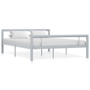 vidaXL, vidaXL Bettgestell Grau und Weiß Metall 160 × 200 cm, vidaXL Bettgestell Grau und Weiß Metall 160 × 200 cm