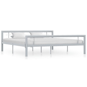 vidaXL, vidaXL Bettgestell Grau und Weiß Metall 180 × 200 cm, vidaXL Bettgestell Grau und Weiß Metall 180 × 200 cm