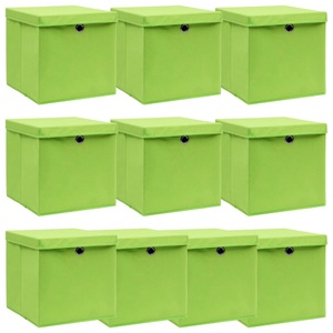 vidaXL, vidaXL Aufbewahrungsboxen mit Deckel 10 Stk. Grün 32×32×32 cm Stoff, vidaXL Aufbewahrungsboxen mit Deckeln 10 Stk. Grün 32x32x32 cm Stoff