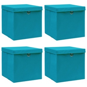 vidaXL, vidaXL Aufbewahrungsboxen mit Deckel 4 Stk. Babyblau 32×32×32cm Stoff, vidaXL Aufbewahrungsboxen mit Deckeln 4 Stk. Babyblau 32x32x32cm Stoff