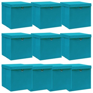 vidaXL, vidaXL Aufbewahrungsboxen mit Deckel 10 Stk. Babyblau 32×32×32cm Stoff, vidaXL Aufbewahrungsboxen mit Deckeln 10Stk. Babyblau 32x32x32cm Stoff