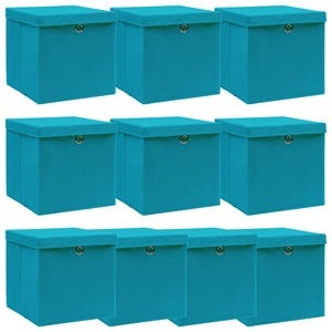 vidaXL, vidaXL Aufbewahrungsboxen mit Deckel 10 Stk. Babyblau 32×32×32cm Stoff, vidaXL Aufbewahrungsboxen mit Deckeln 10Stk. Babyblau 32x32x32cm Stoff